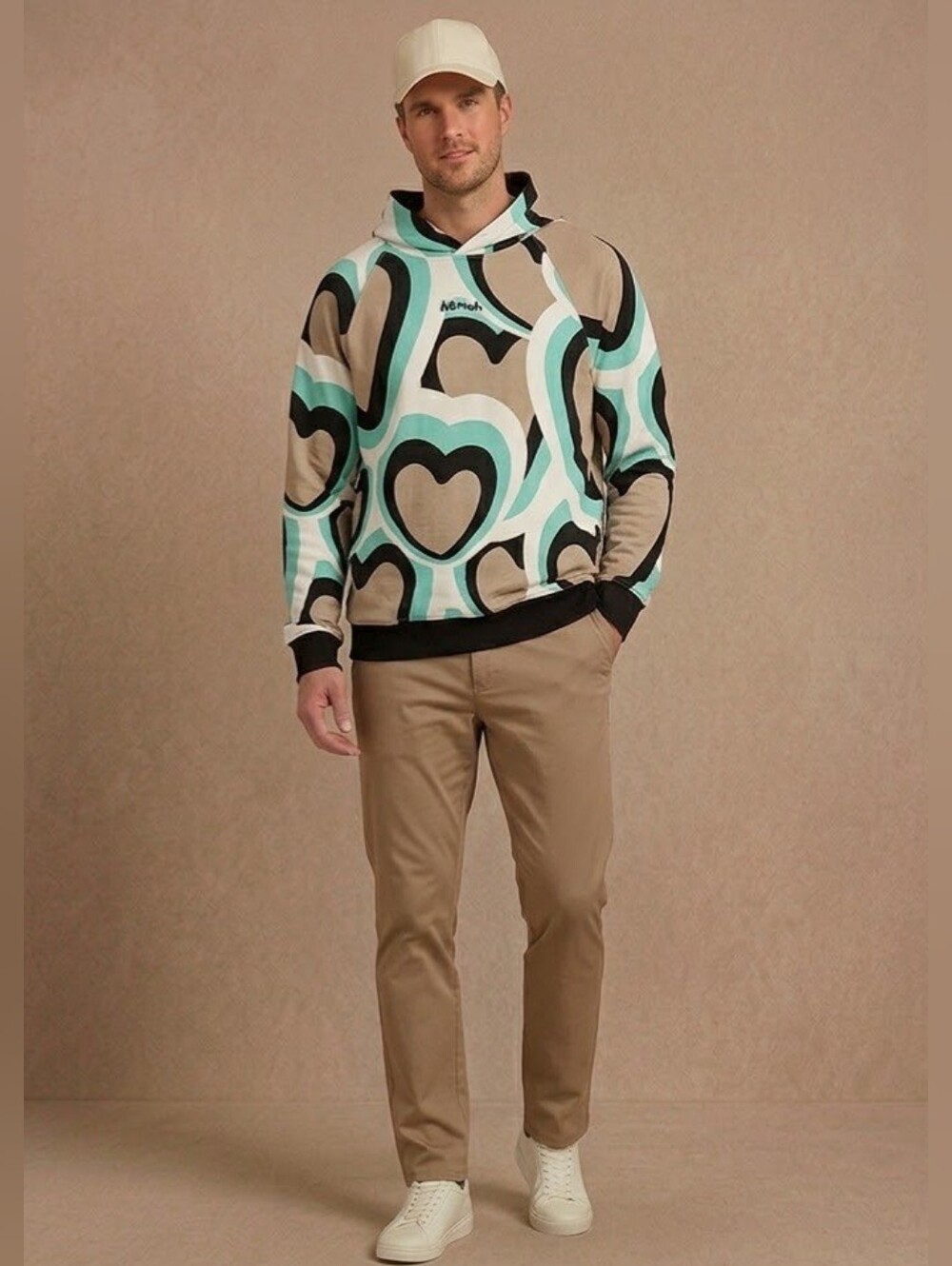 $115 AGTAWH Men's Hearts Print Hoodie